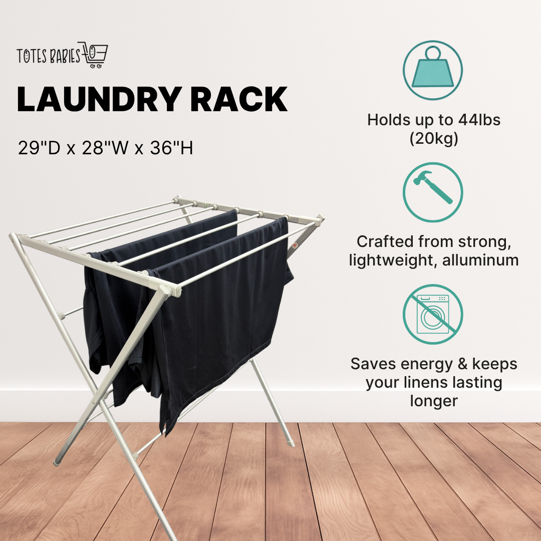 Totes Babies Premium Aluminum Foldable Air Drying Laundry Rack, Free-Standing, Easy Assembly, 12 Rails, 36-in.