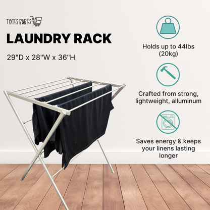 Totes Babies Premium Aluminum Foldable Air Drying Laundry Rack, Free-Standing, Easy Assembly, 12 Rails, 36-in.