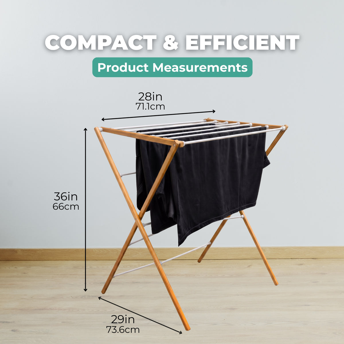 Totes Babies Premium Bamboo Foldable Air Drying Laundry Rack, Free-Standing, Easy Assembly, 12 Rails, 36-in.