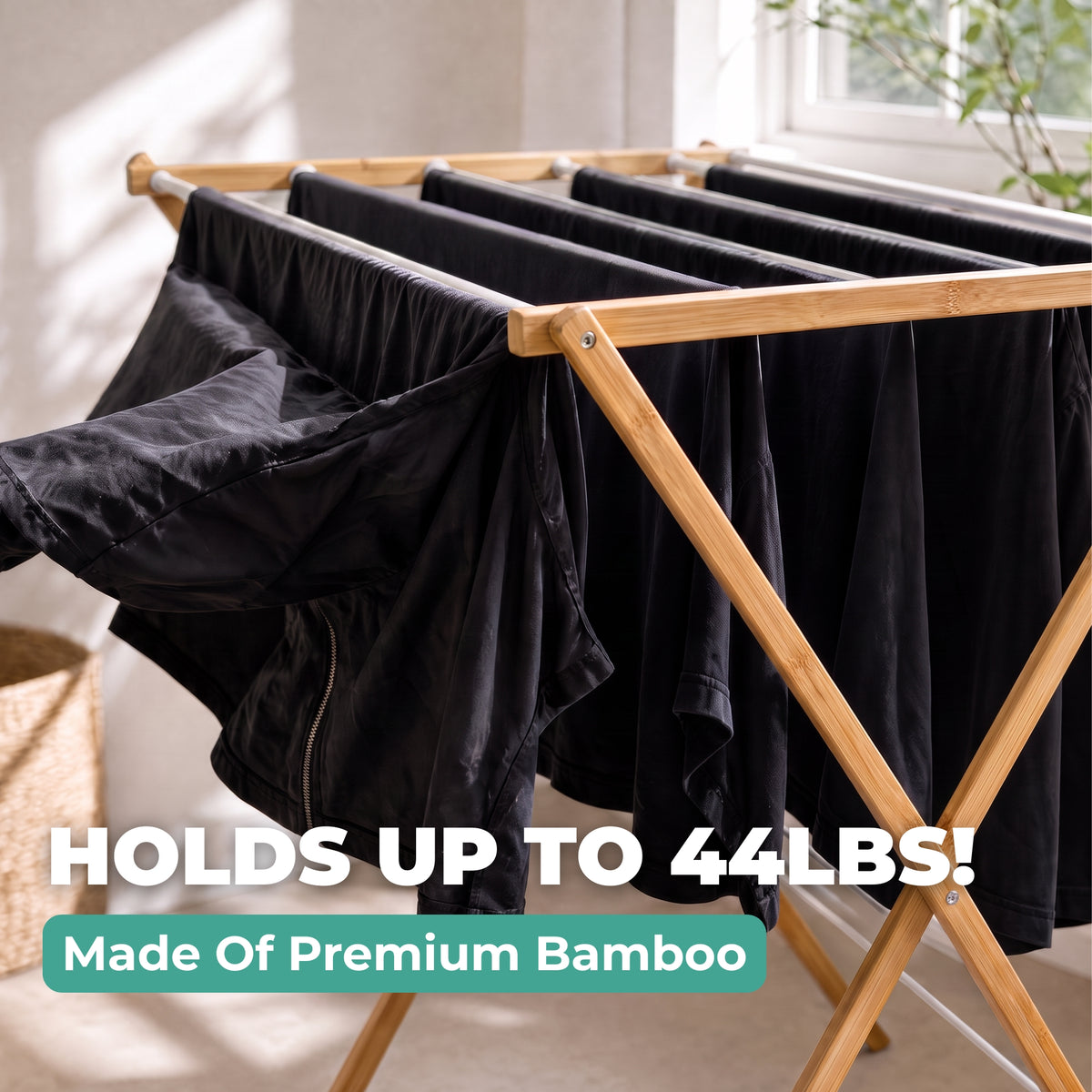 Totes Babies Premium Bamboo Foldable Air Drying Laundry Rack, Free-Standing, Easy Assembly, 12 Rails, 36-in.