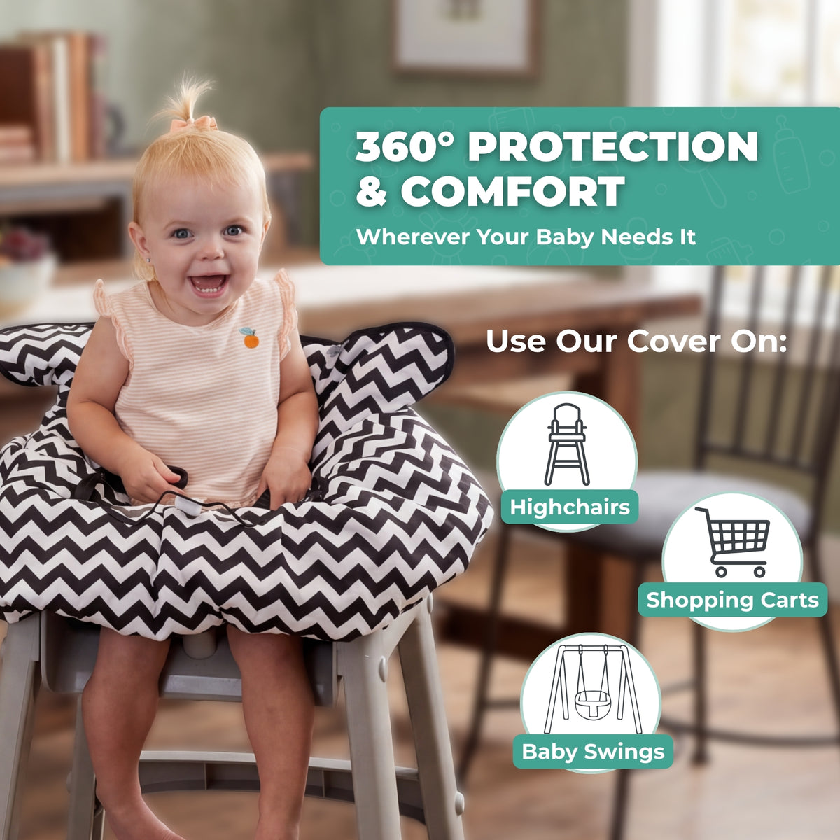 Black and White Chevron Shopping Cart and High Chair Cover